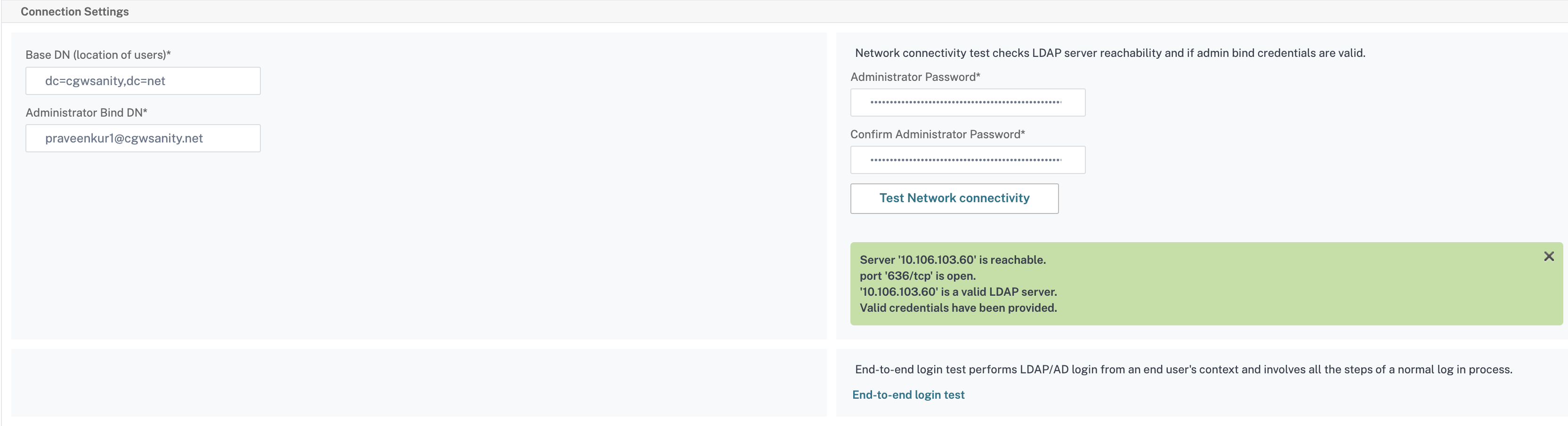 Test network connectivity