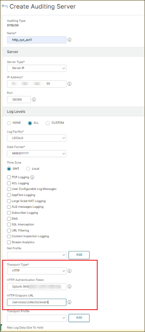 Audit logs JSON export by using syslogaction through GUI