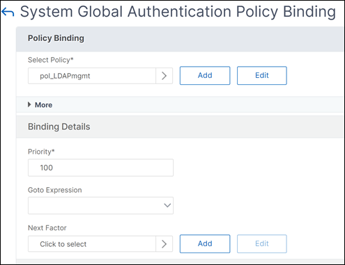 Lier la stratégie d'authentification LDAP globalement