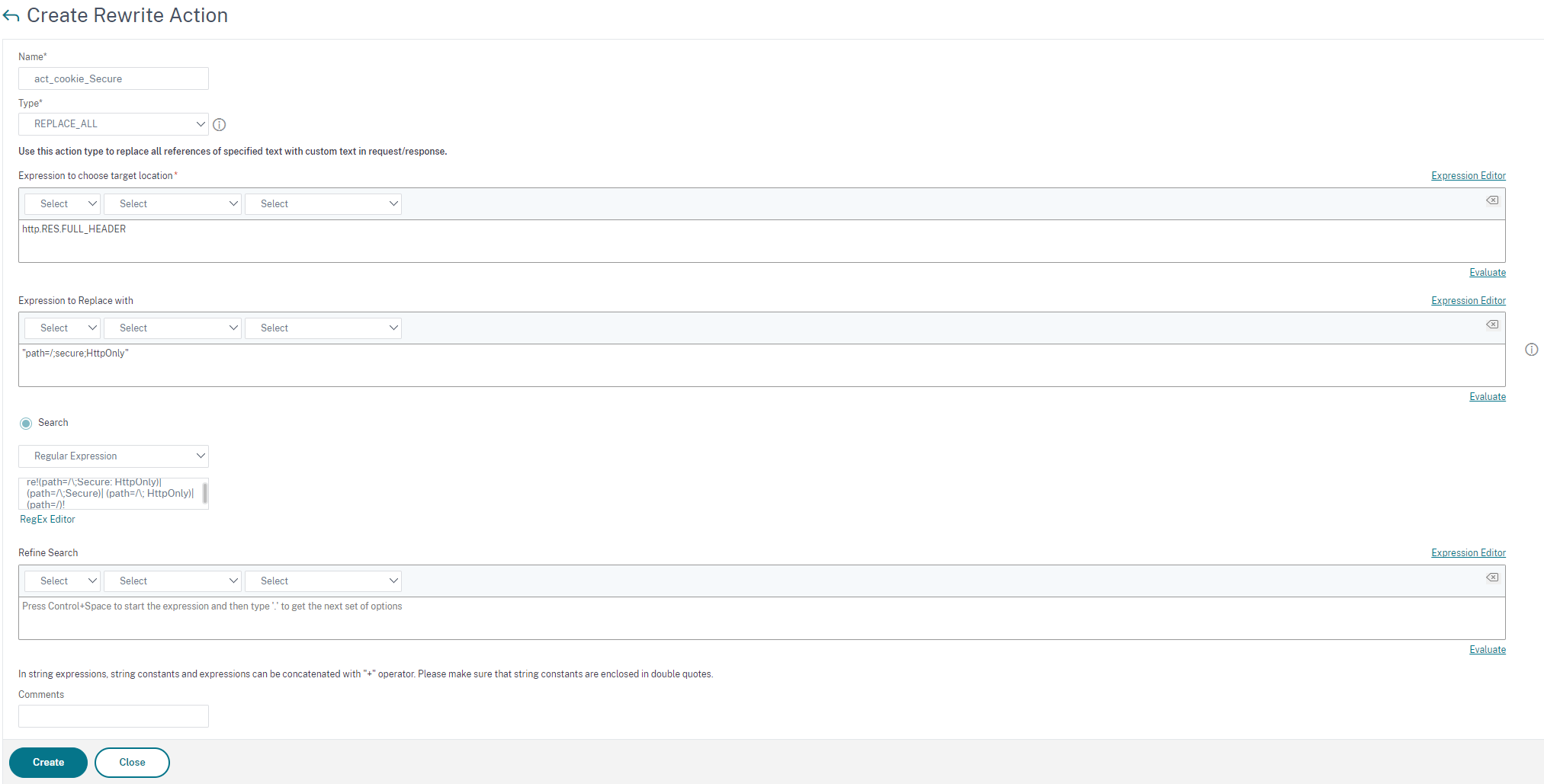 Configure rewrite actions