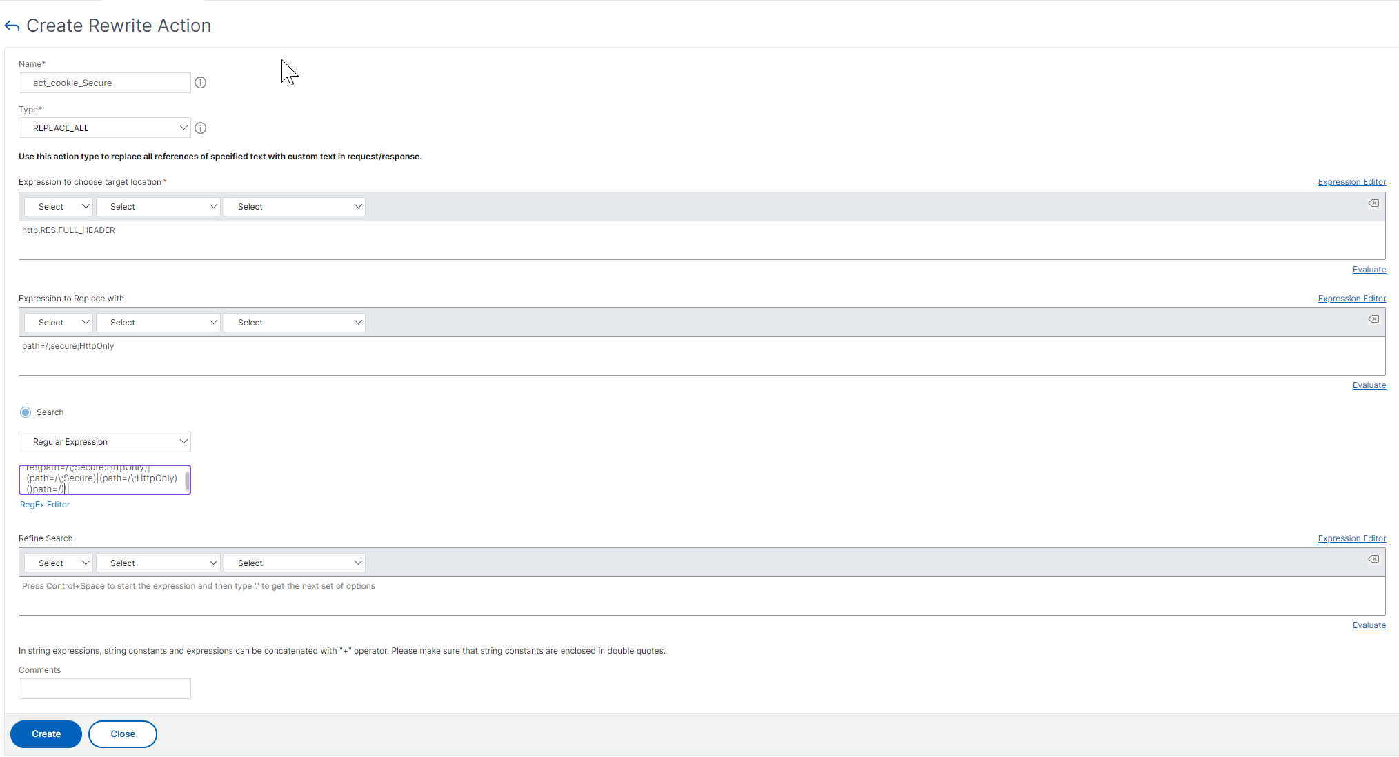 Configurer les actions de réécriture