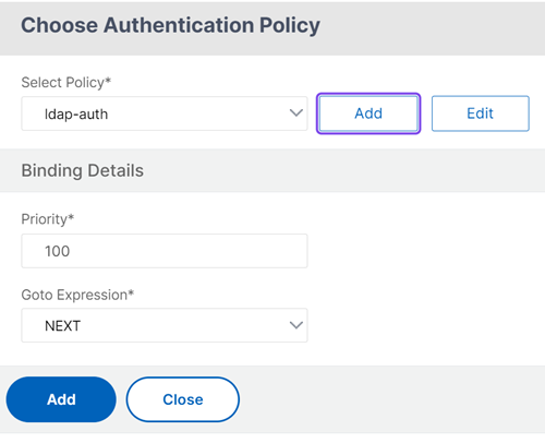 Click to add a policy for LDAP authentication