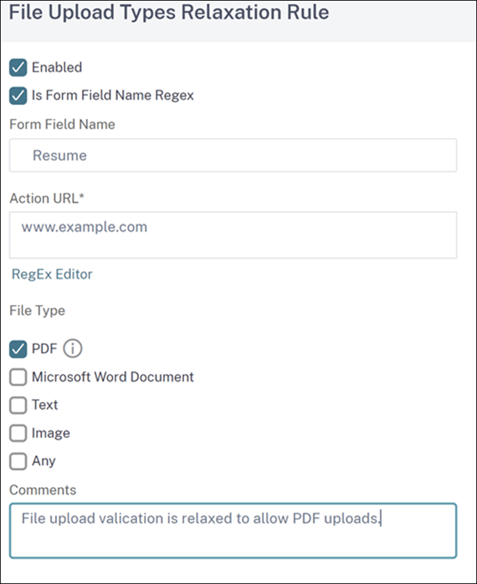 Configuring file upload security settings