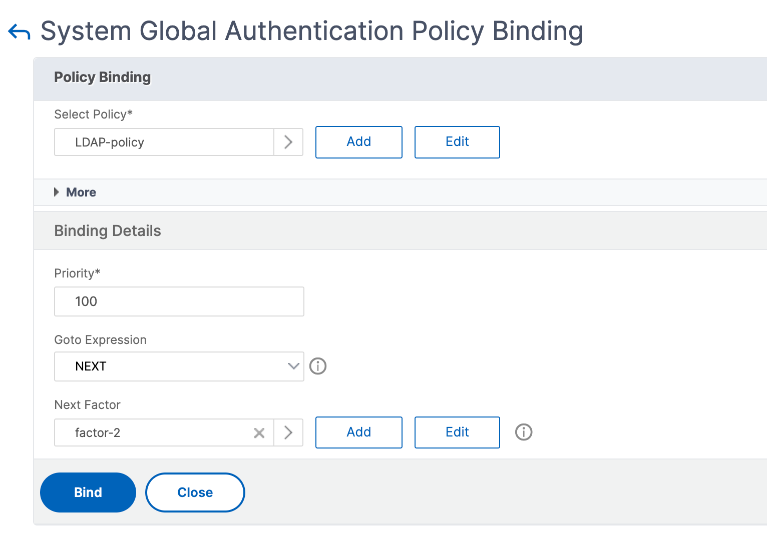 GUI configuration for two factor authentication for system users