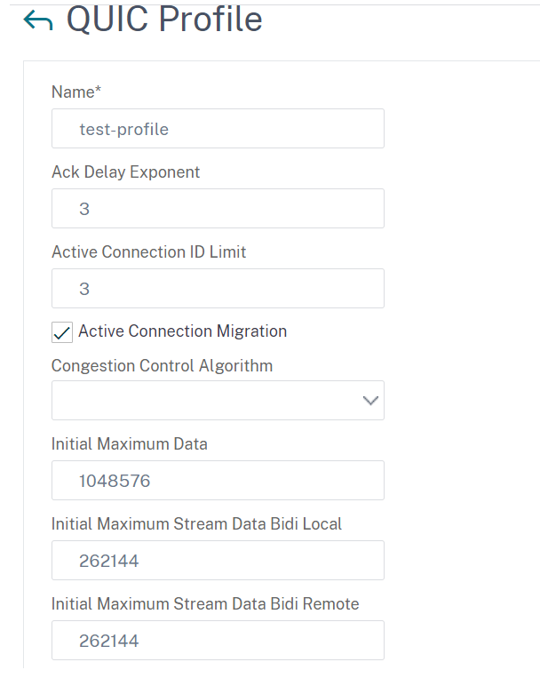 Associate QUIC protocol parameters with the HTTP_QUIC virtual server