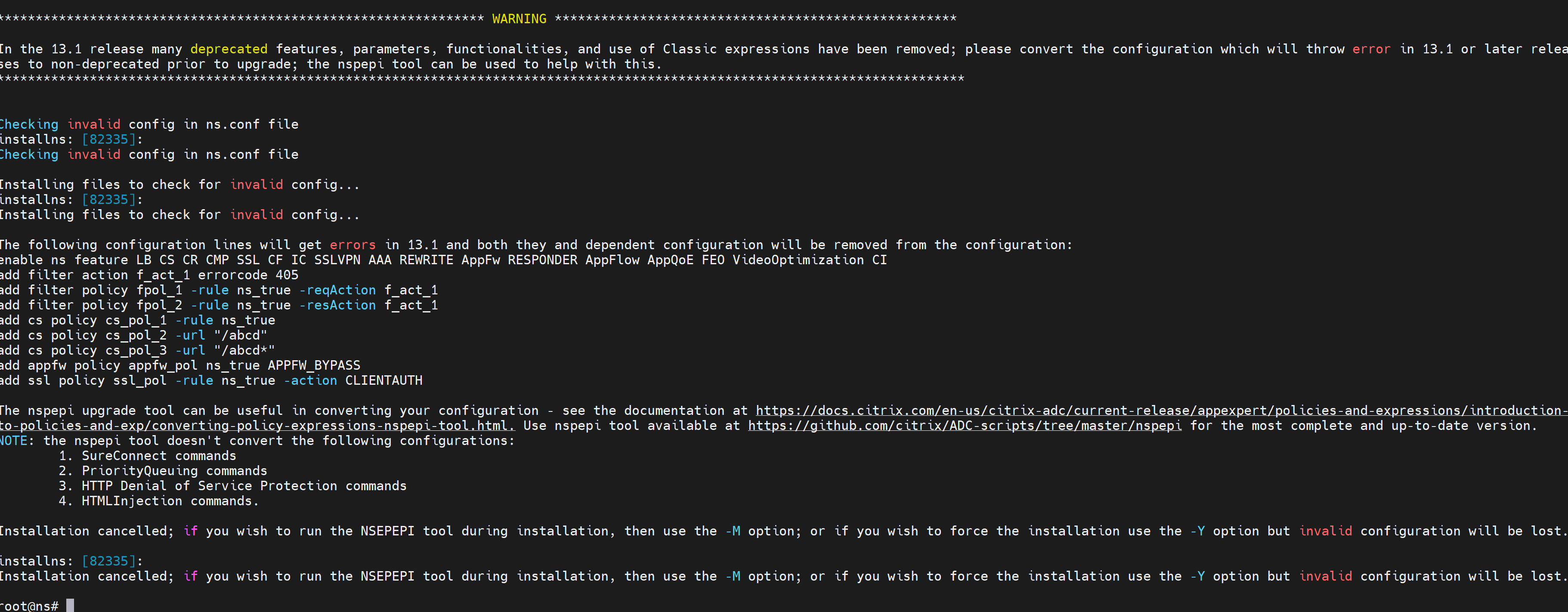 Invalid configuration error while upgrading