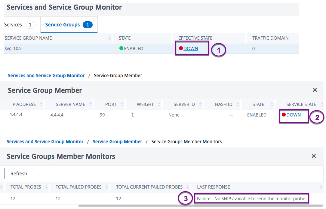 Letzte Antwortspalte in der Service-Monitor-Bindungsseite für Service-Gruppe