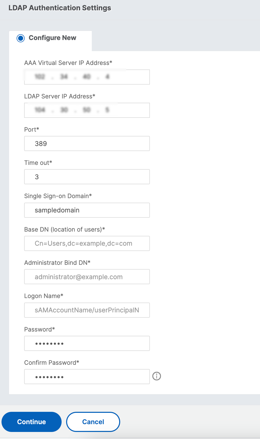 SF LDAP settings