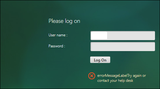 Authentication failure screen