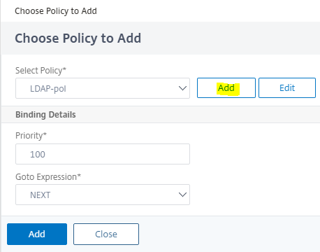 Click add policy