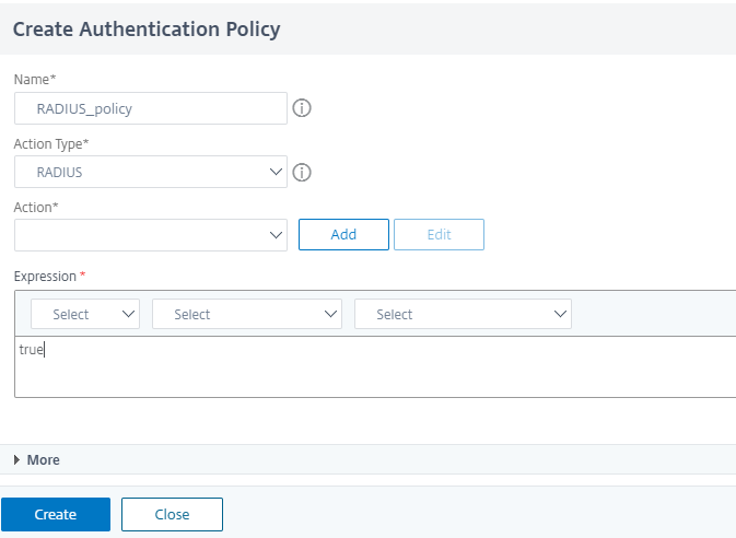 Radius auth policy