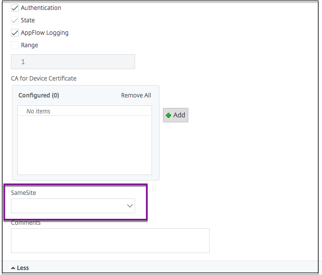 Select SameSite check box