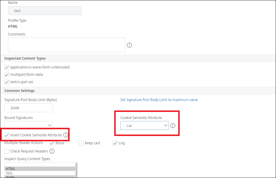 NetScaler GUI 上的 SameSite cookie 属性设置
