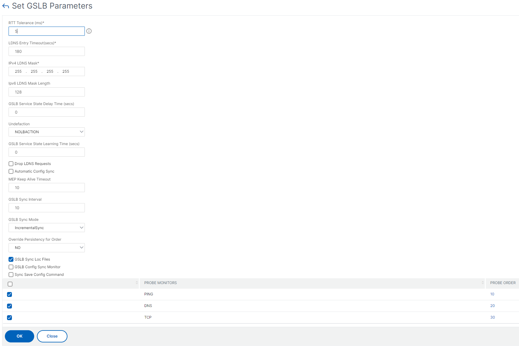 Set GSLB Parameters