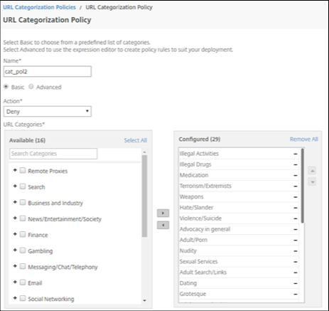 URL category policy