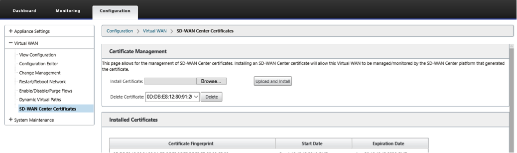 Administración de certificados de SD-WAN Center
