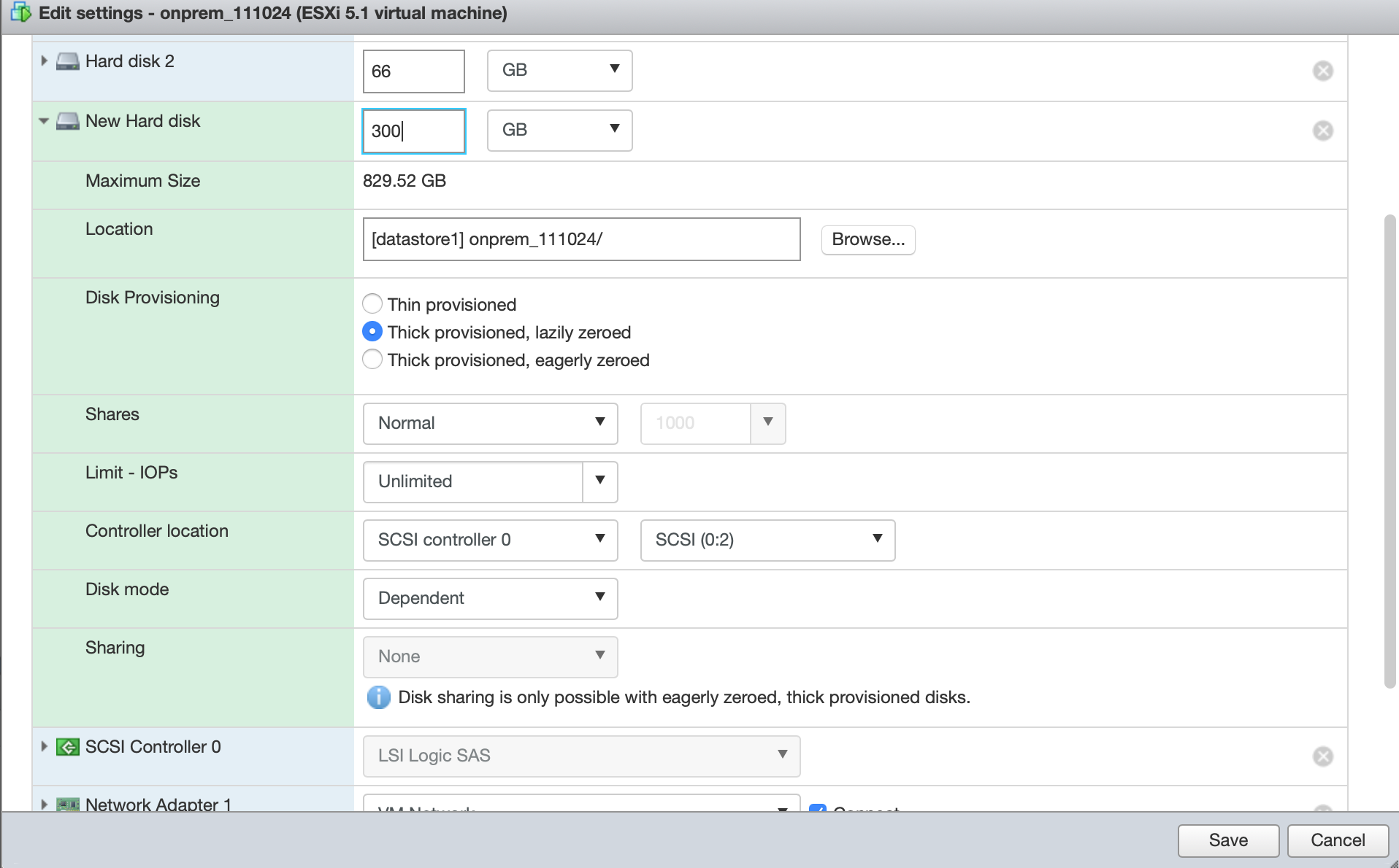 ESXi の新しいディスク設定