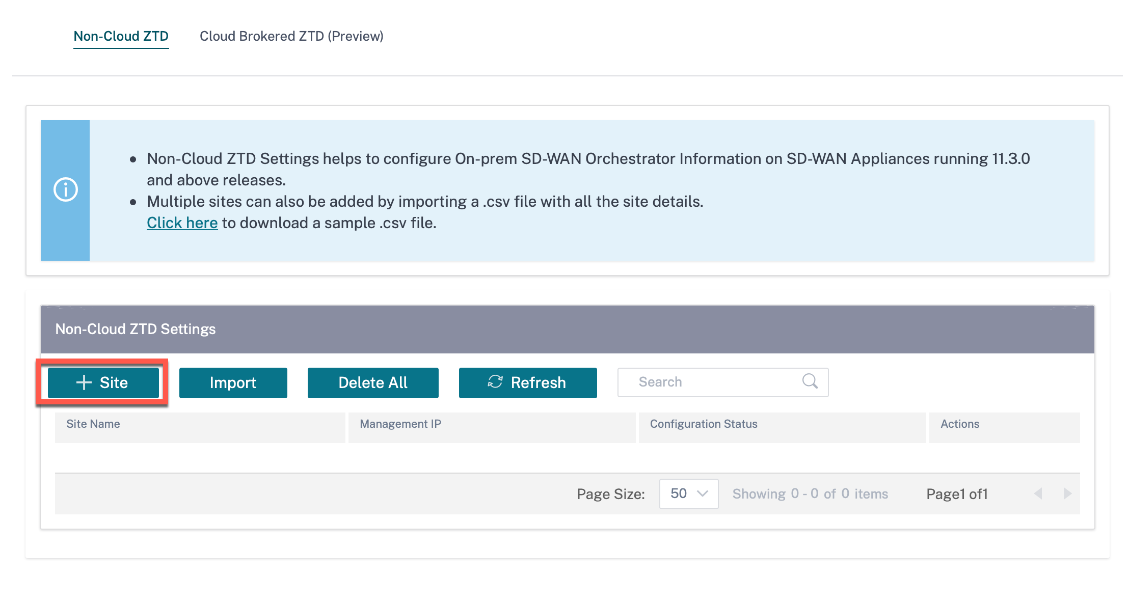 Site zero-touch deployment settings