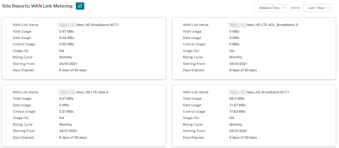 WAN link metering report