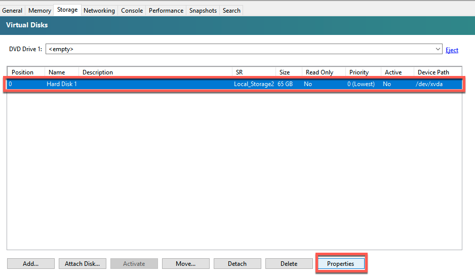 Citrix Hypervisor hard disk properties