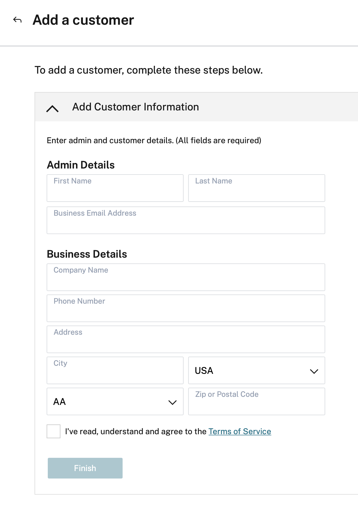 Admin and customer details