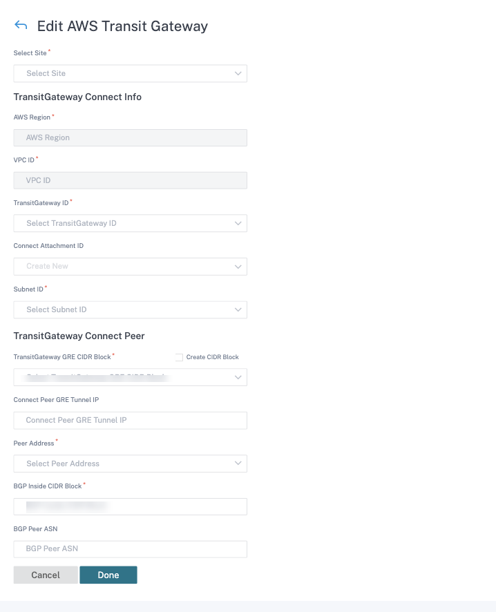 Configuración de AWS Transit Gateway Connect
