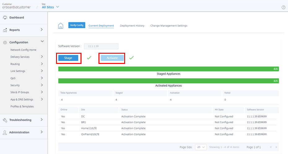 Azure 仮想 WAN が構成を検証する