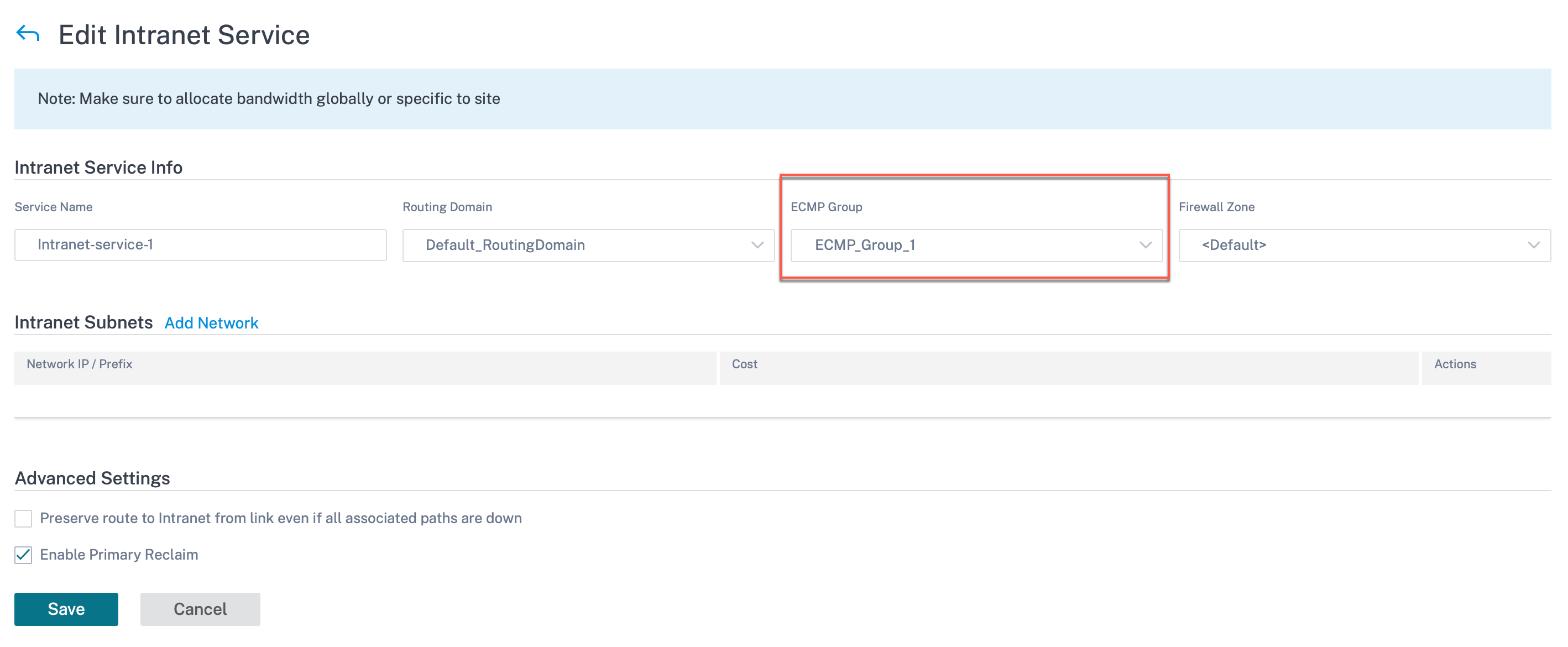 Grupo ECMP para servicio de intranet