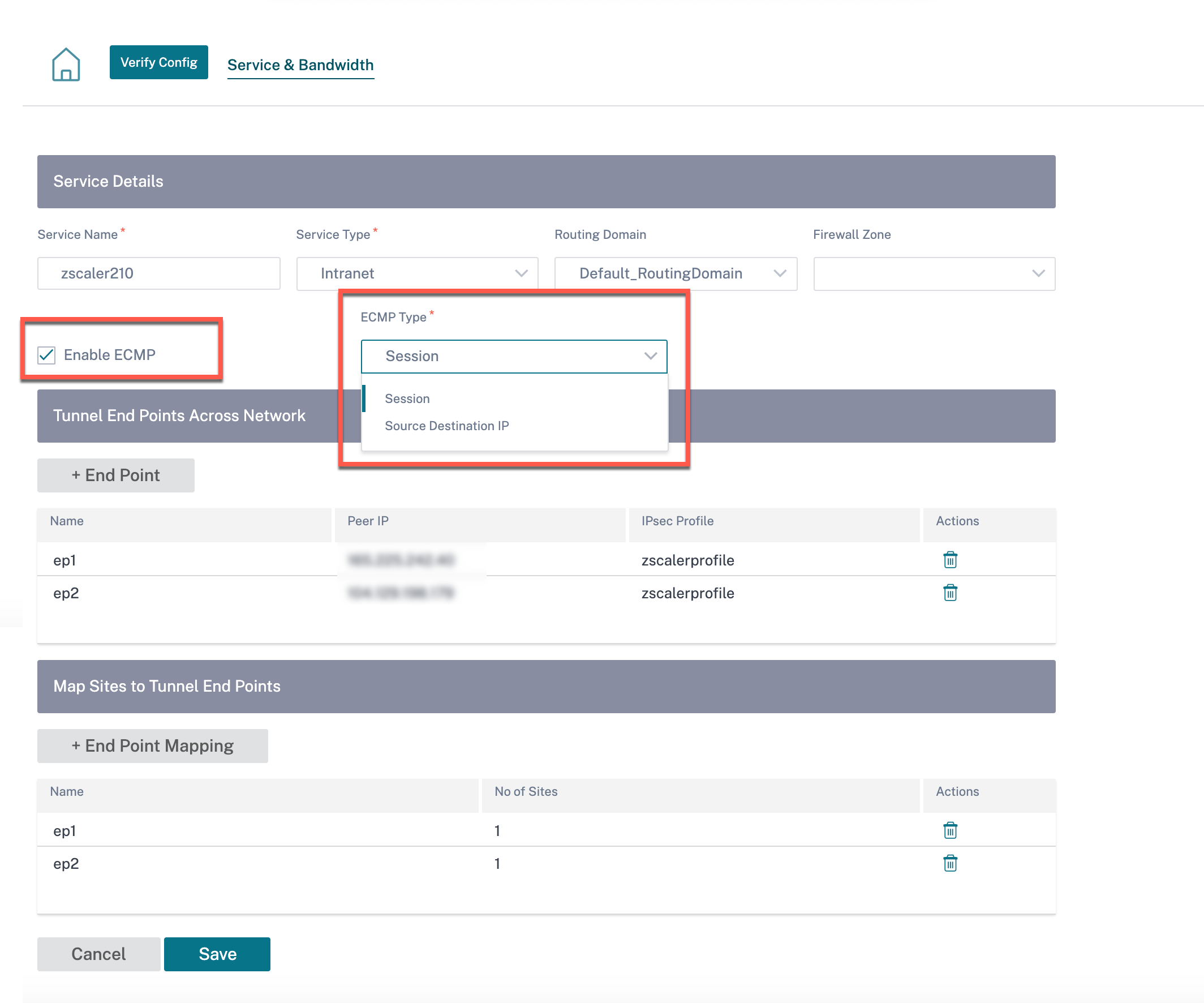 Grupo ECMP para servicio IPsec