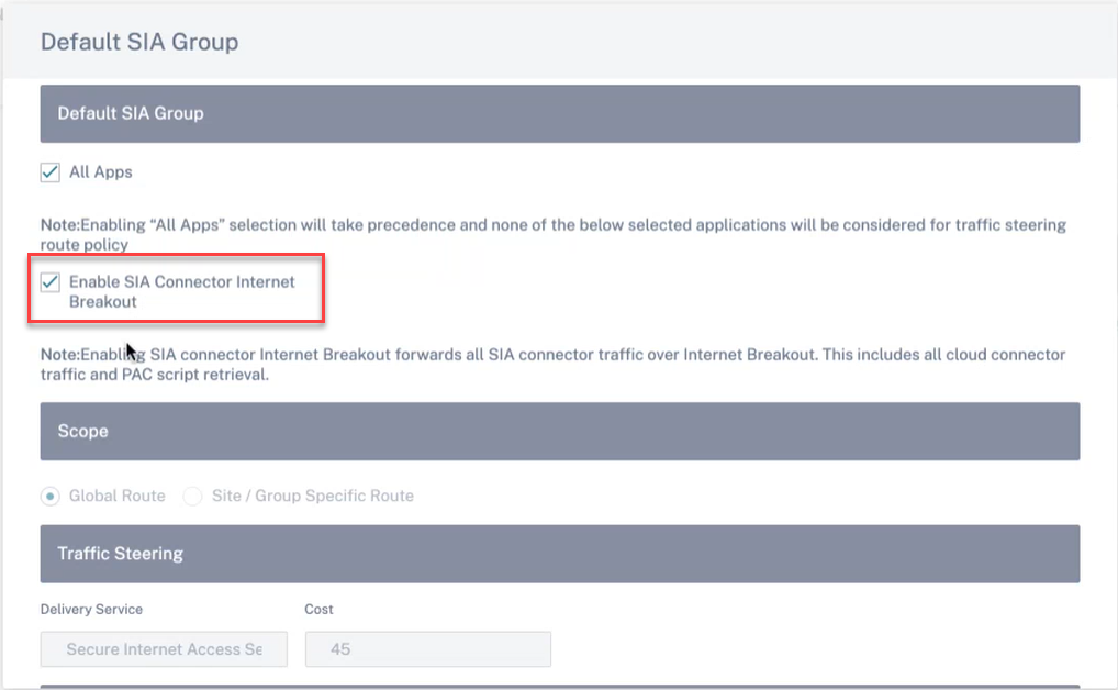 Enable SIA connector internet breakout