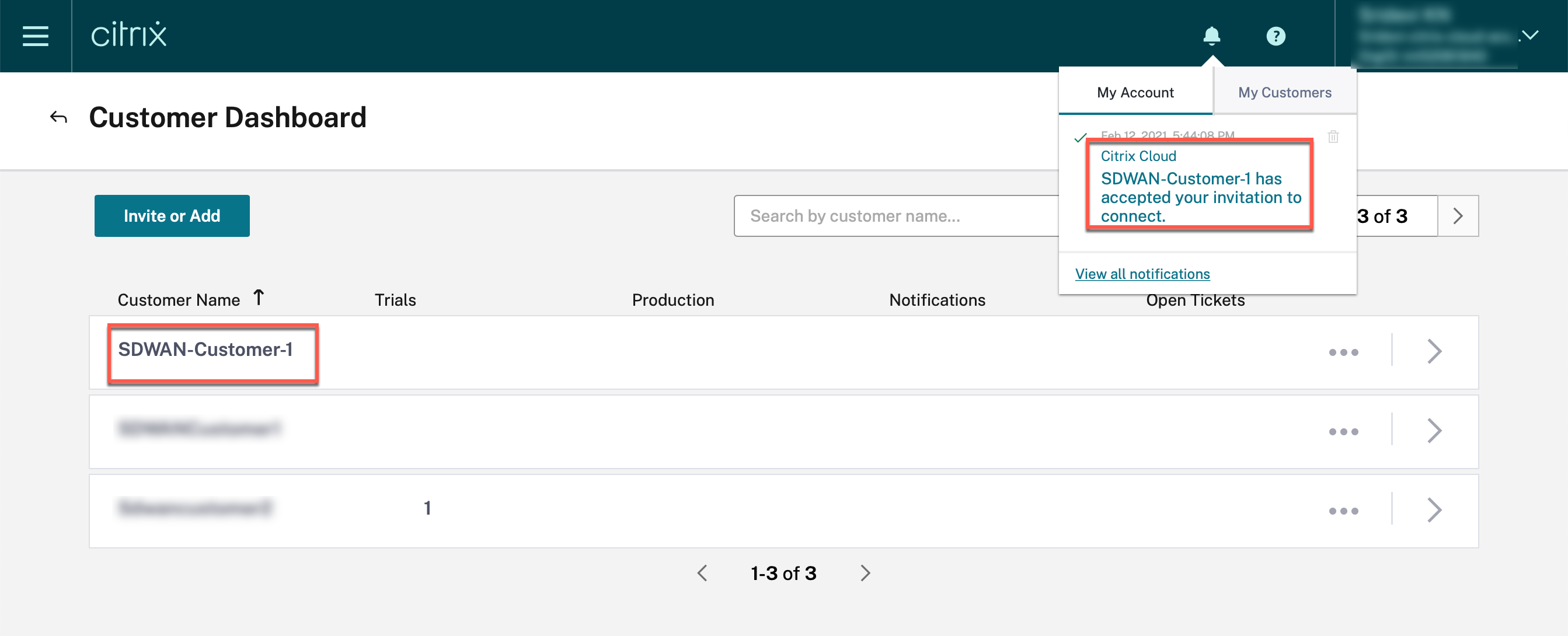 Partner's customer dashboard