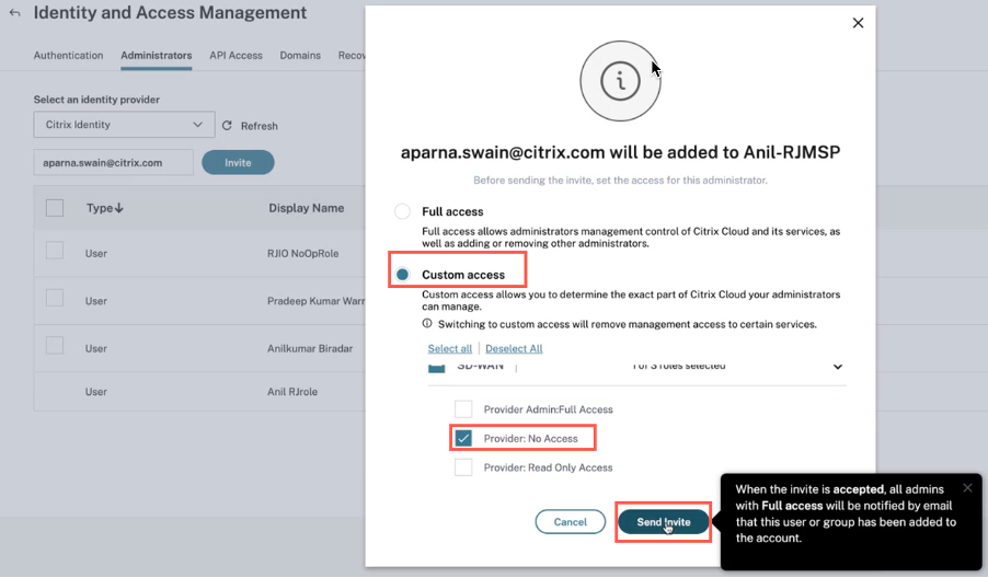 Provider-no-access roles add user