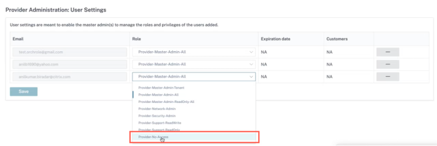 Provider-no-access role