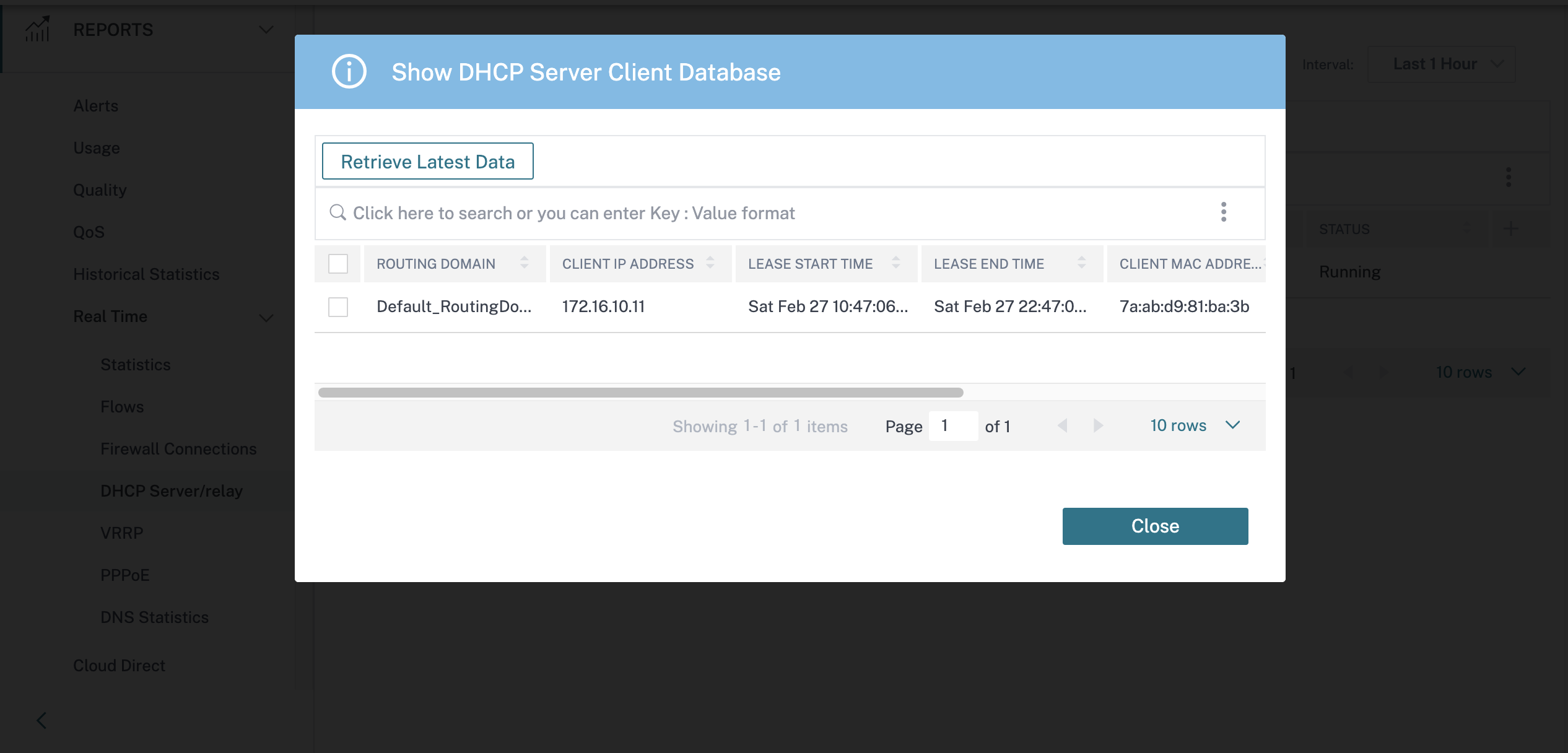 实时 DHCP 报告状态