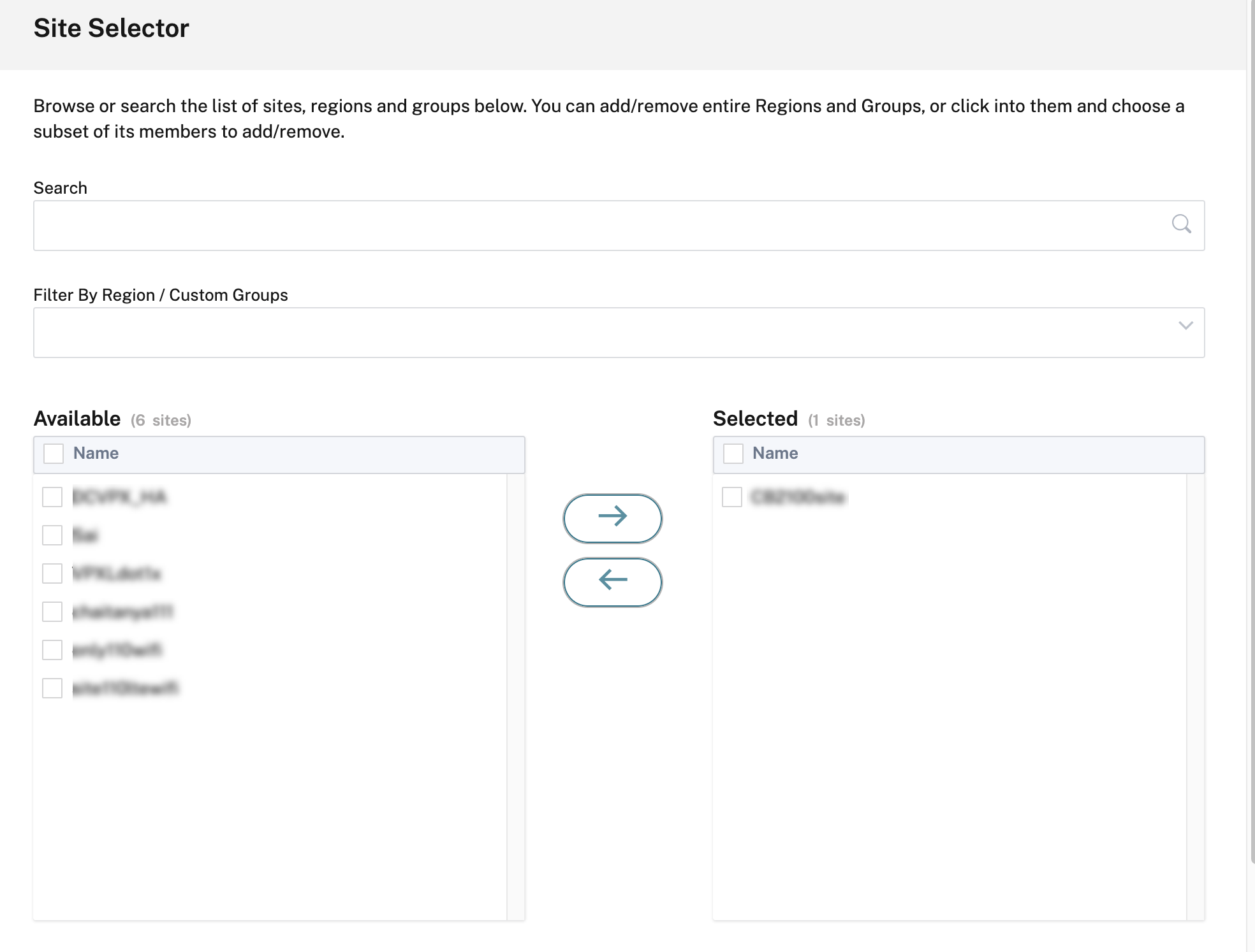 Select region for SIA