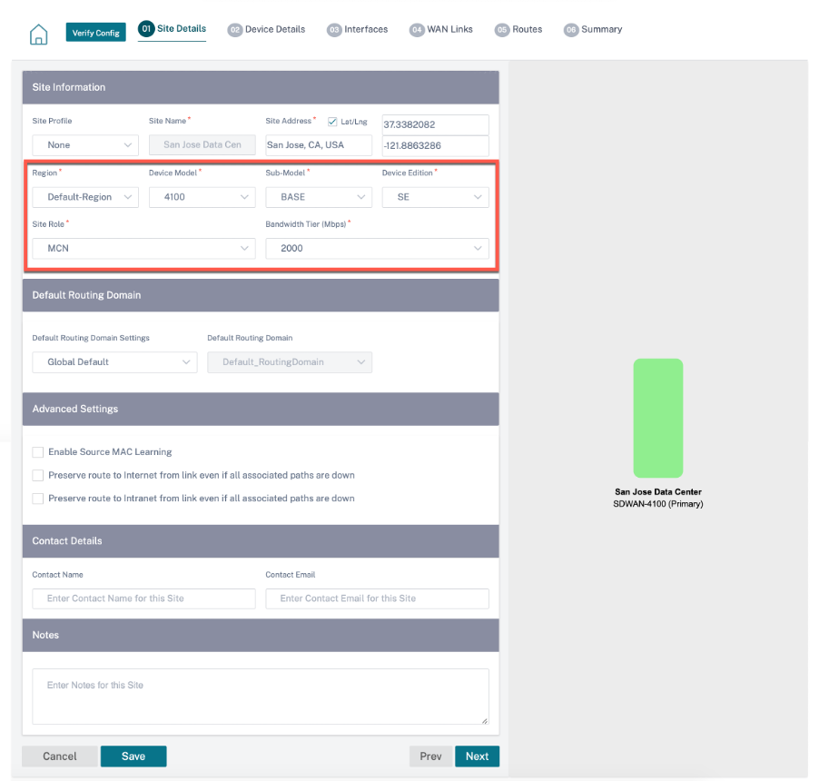Standortdetails im virtuellen Inlinemodus