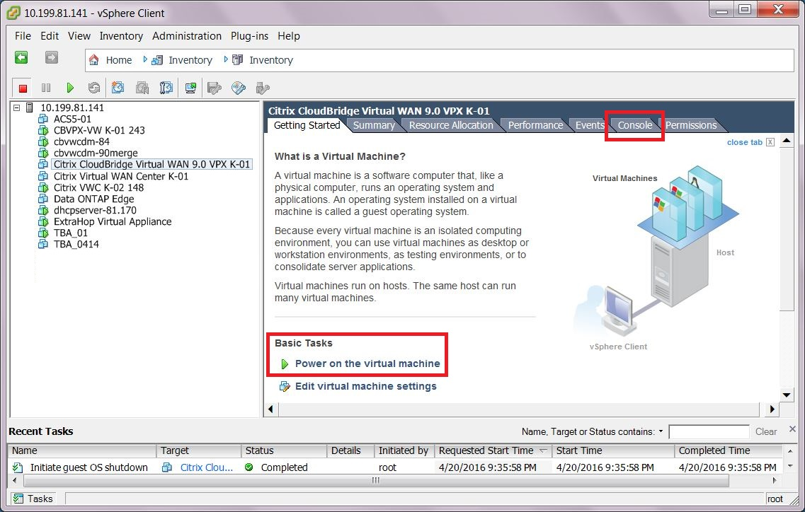 página de inventario de cliente de vSphere