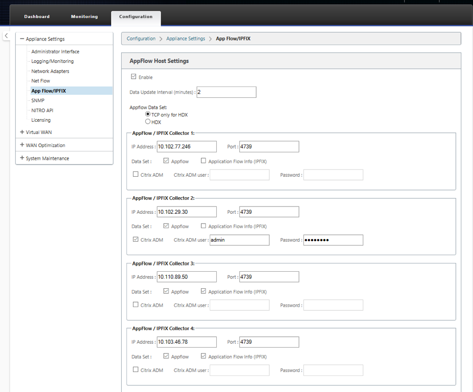 AppFlow/IPFIX Konfiguration