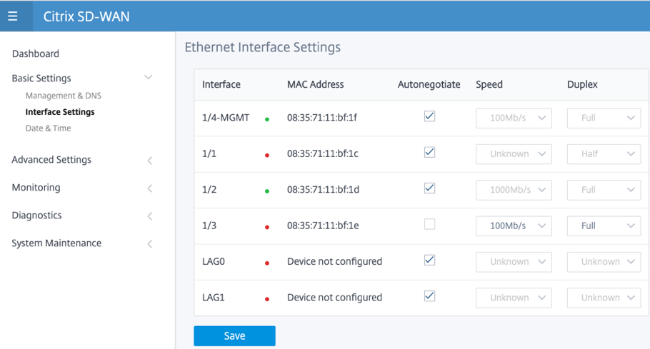 Neue Ethernet-Einstellungen für die Benutzeroberfläche