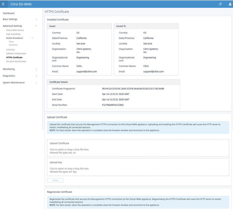 Neues HTTPS-Zertifikat der Benutzeroberfläche