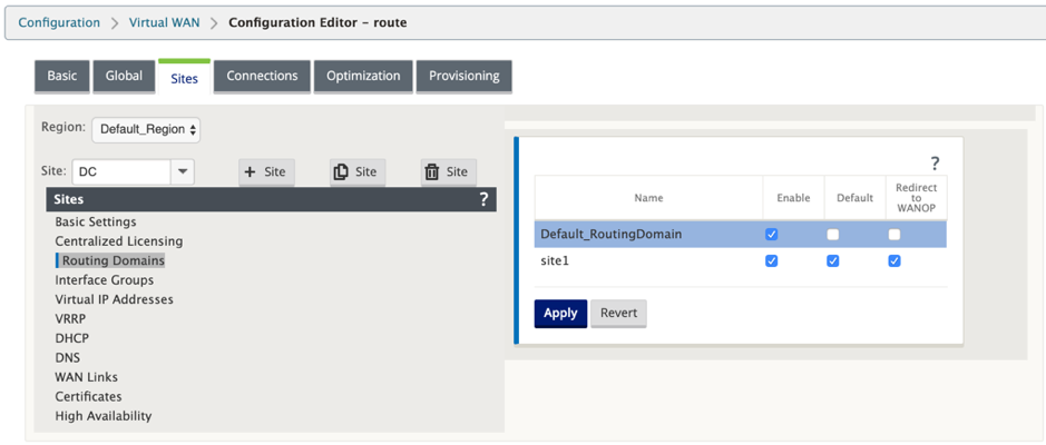 Routingdomänen auf Site