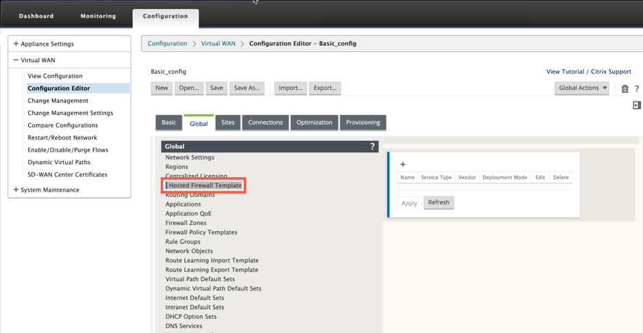 Vorlage für gehostete Firewall