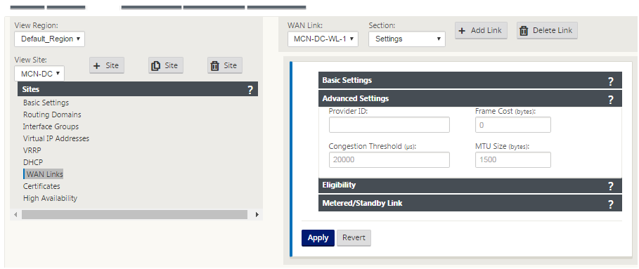 Neue Konfigurationseditor-Sites WAN-Links erweitert