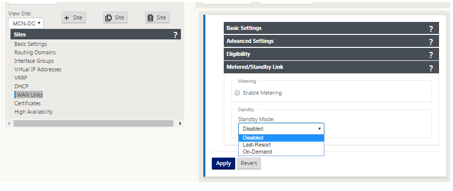 Neue Konfigurationseditor-Sites WAN-Links gemessene Links