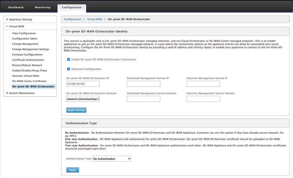 Citrix SD-WAN Orchestrator für erweiterte Konfigurationsdetails vor Ort