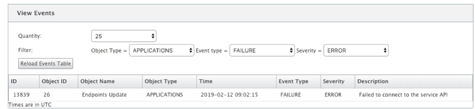 Ereignisdetails zur Fehlerbehebung für Gateway Service