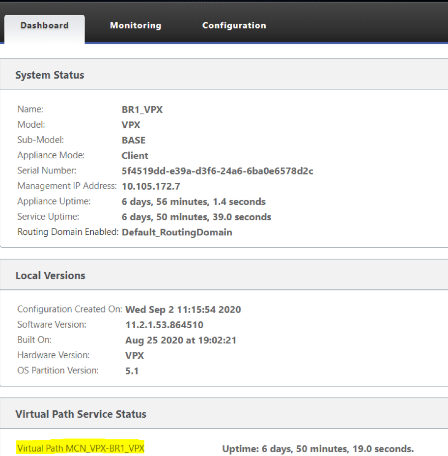 Virtual path up on dashboard