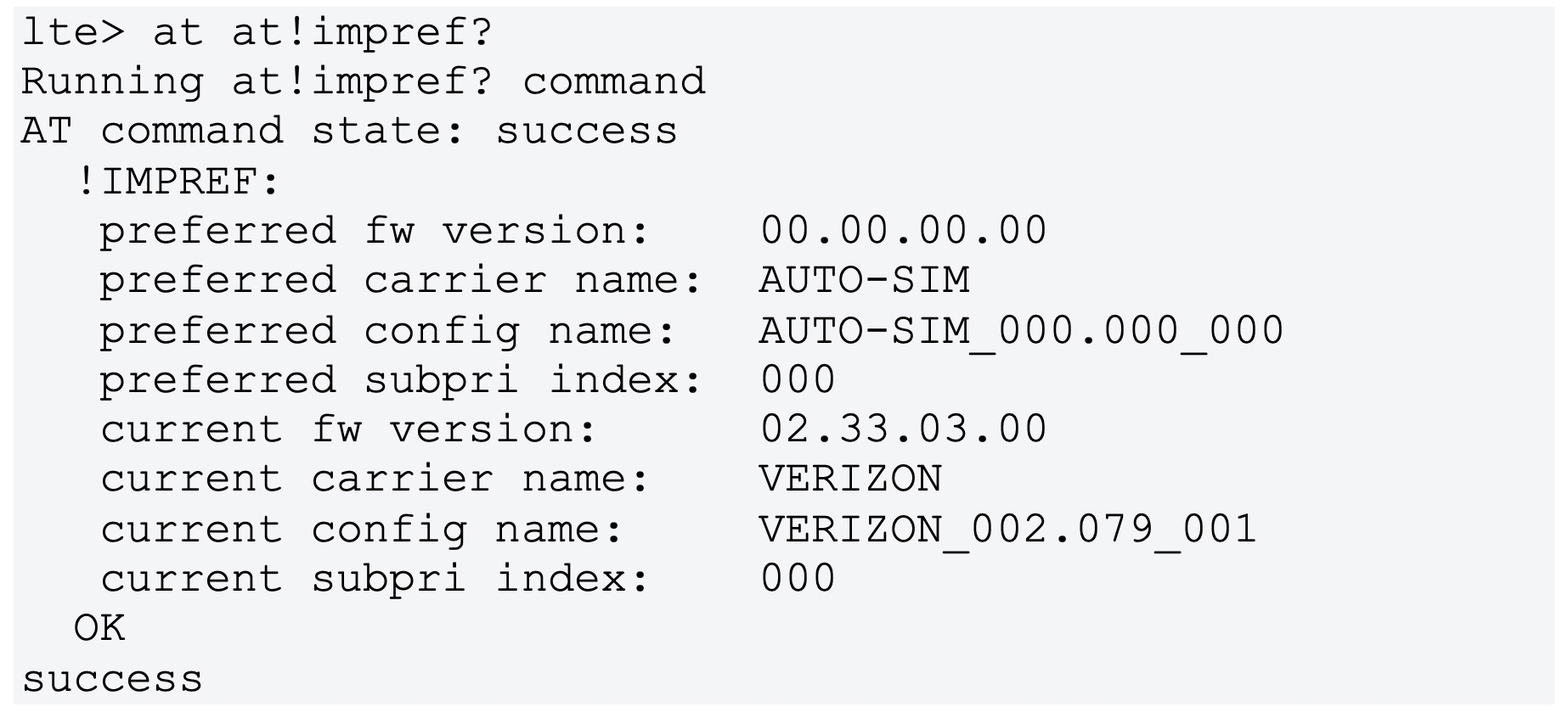 Befehl LTE AT-Firmwareinformationen