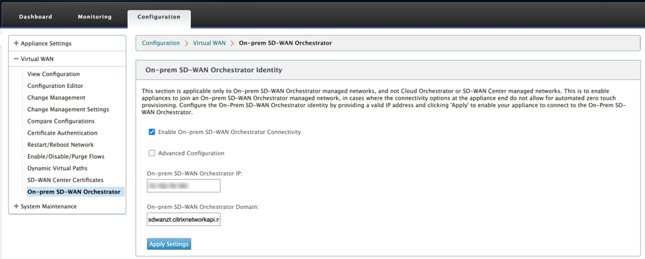 适用于本地部署的 Citrix SD-WAN Orchestrator 高级配置