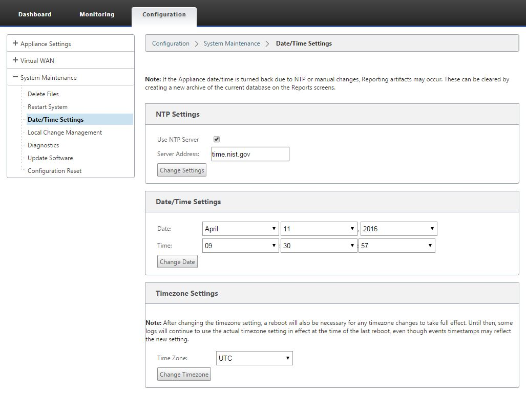 SD-WAN date and time